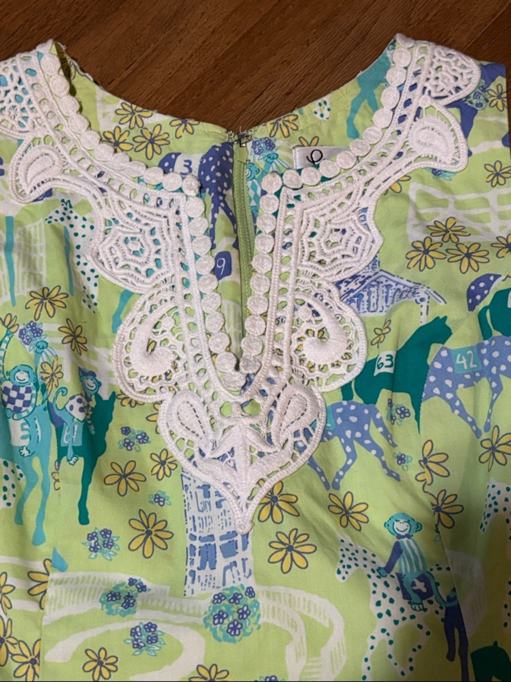 Lilly Pulitzer Lime & Teal Horse-Print Lace-Trim Sleeveless Top - Picture 3 of 6